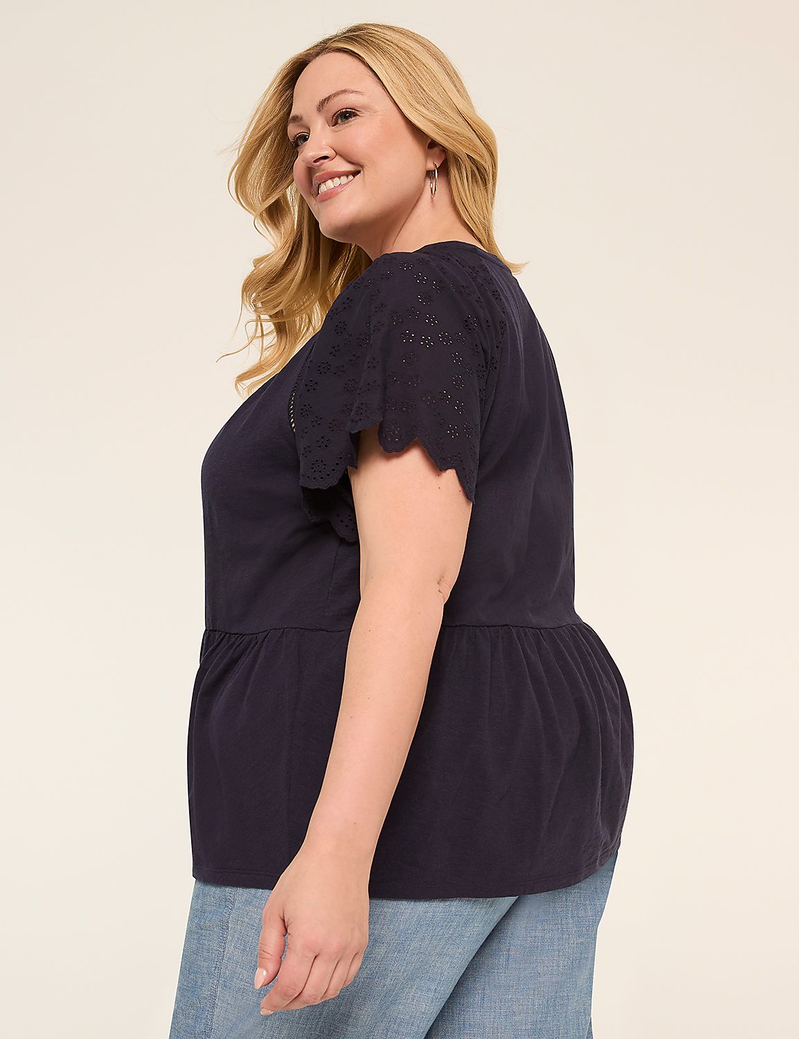Eyelet-Sleeve Peplum Top Product Image 2