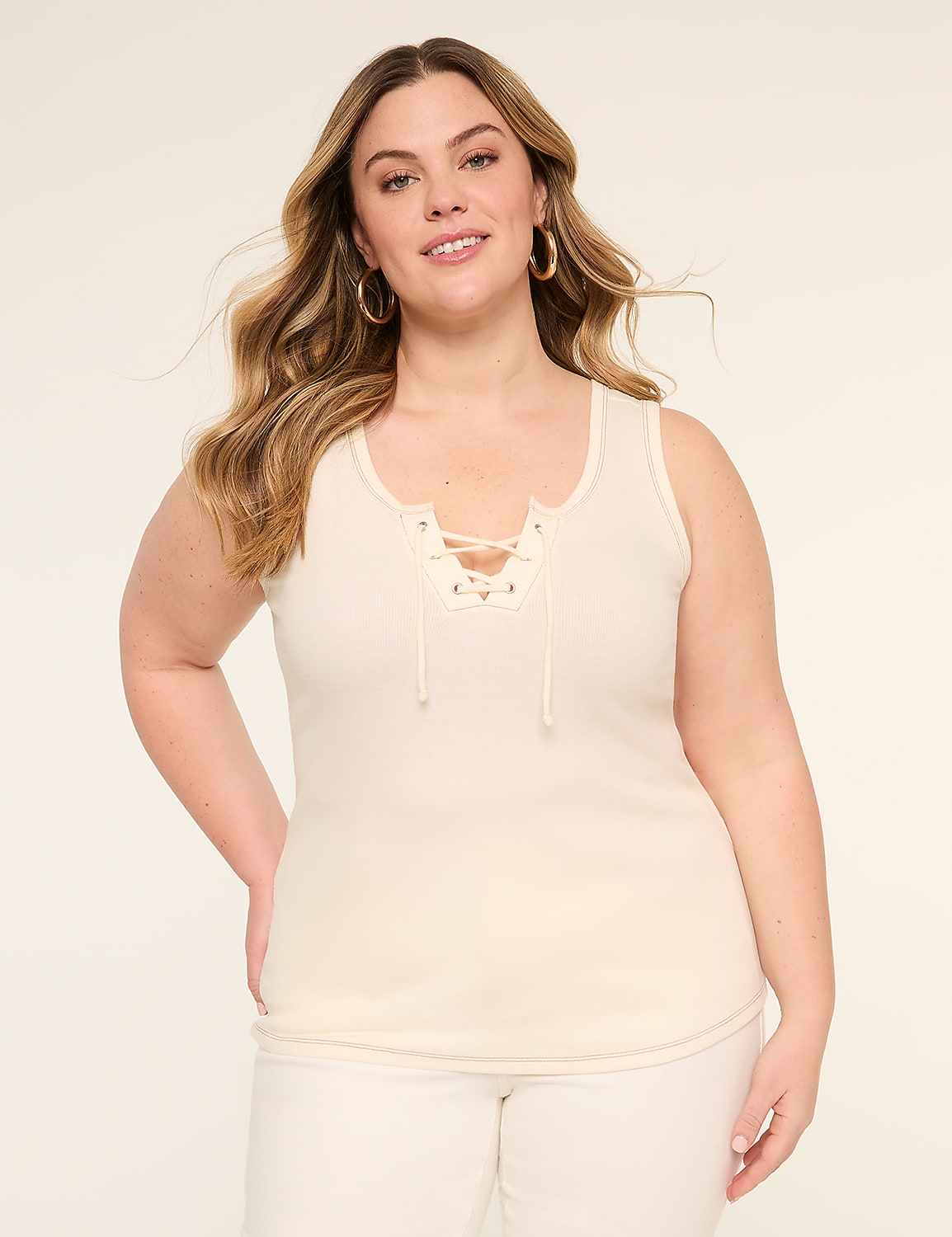 Lace-Up Rib Tank Product Image 1