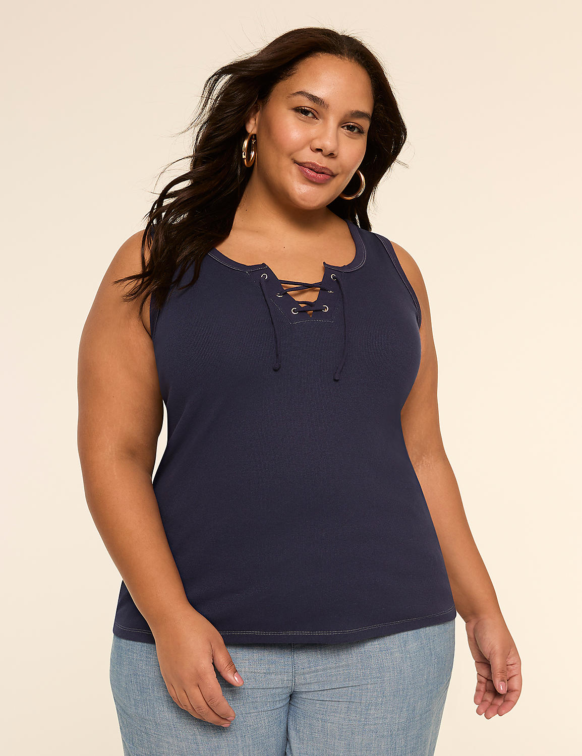 Lace-Up Rib Tank Product Image 1