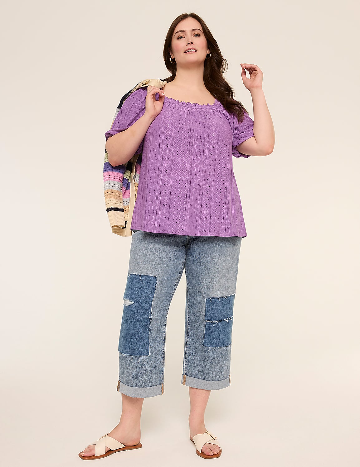 Knit Eyelet Bubble-Sleeve Top Product Image 3