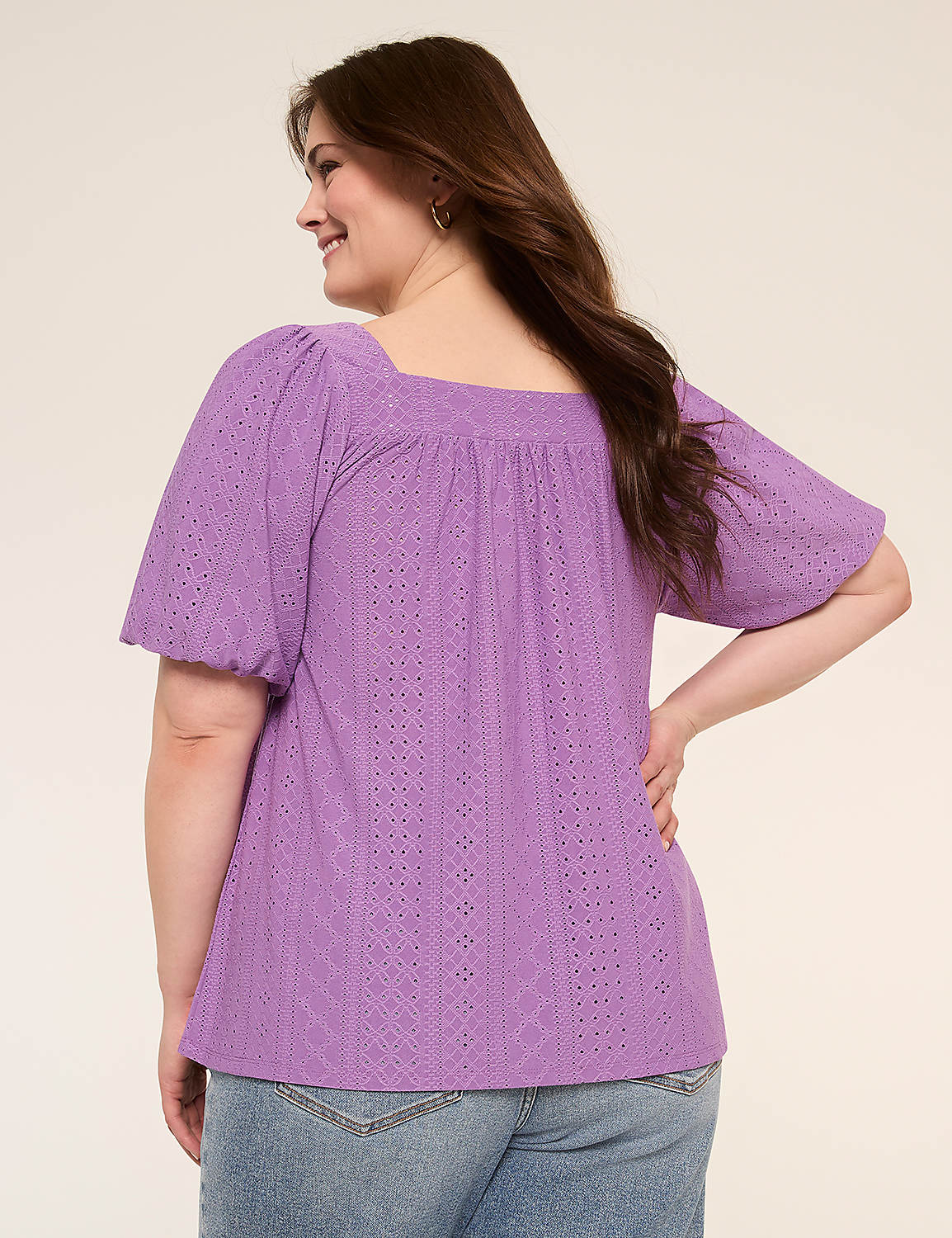 Knit Eyelet Bubble-Sleeve Top Product Image 2