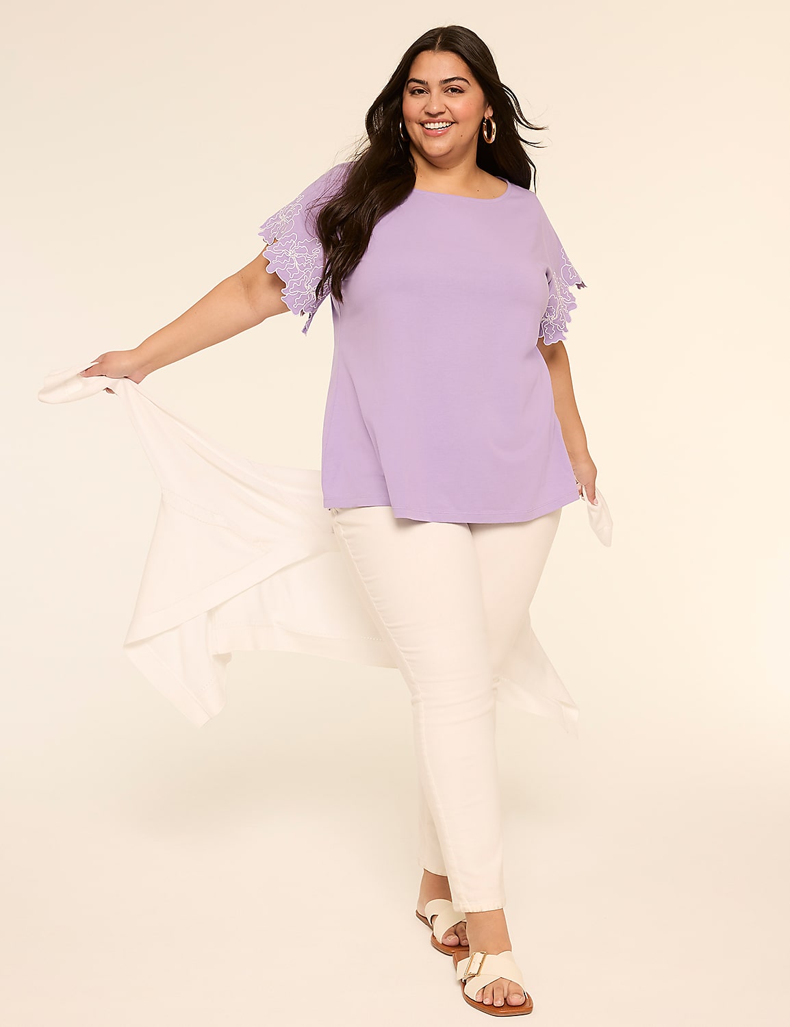 Embroidered Short-Sleeve Boat-Neck Top Product Image 3