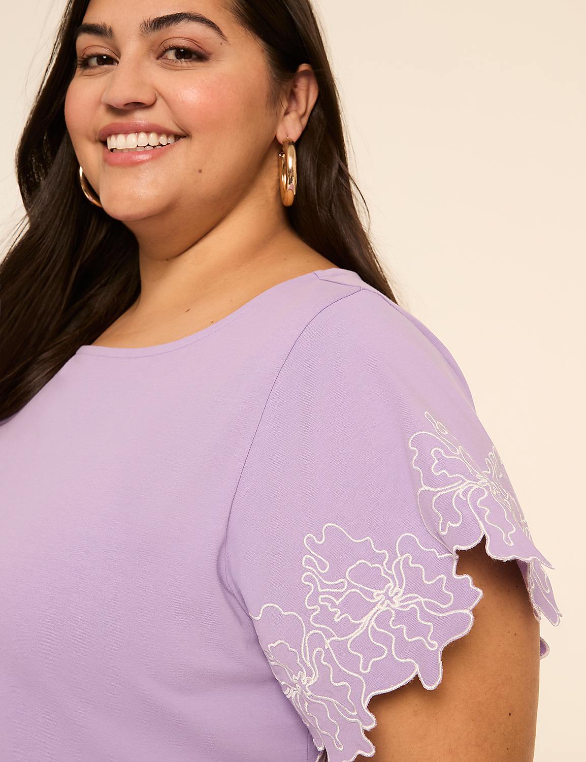 Embroidered Short-Sleeve Boat-Neck Top Product Image 4