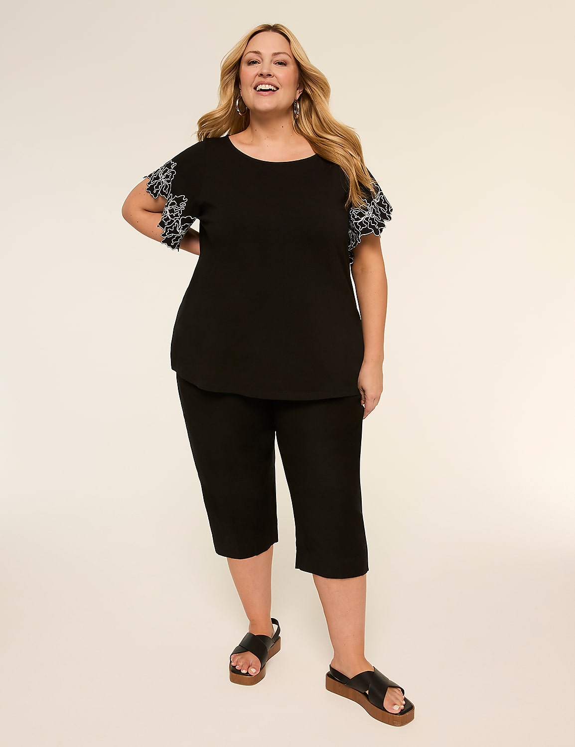 Embroidered Short-Sleeve Boat-Neck Top Product Image 3