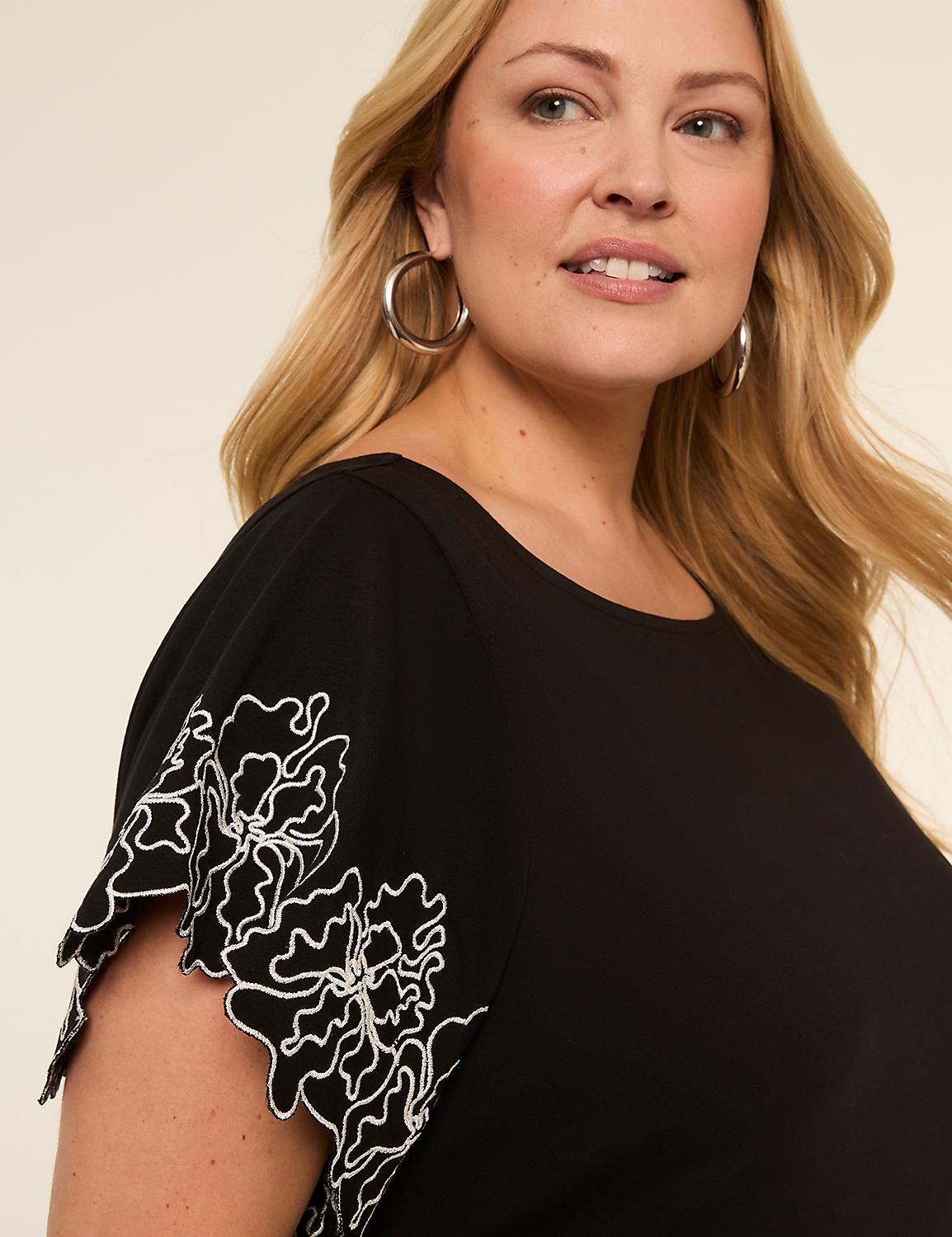 Embroidered Short-Sleeve Boat-Neck Top Product Image 4