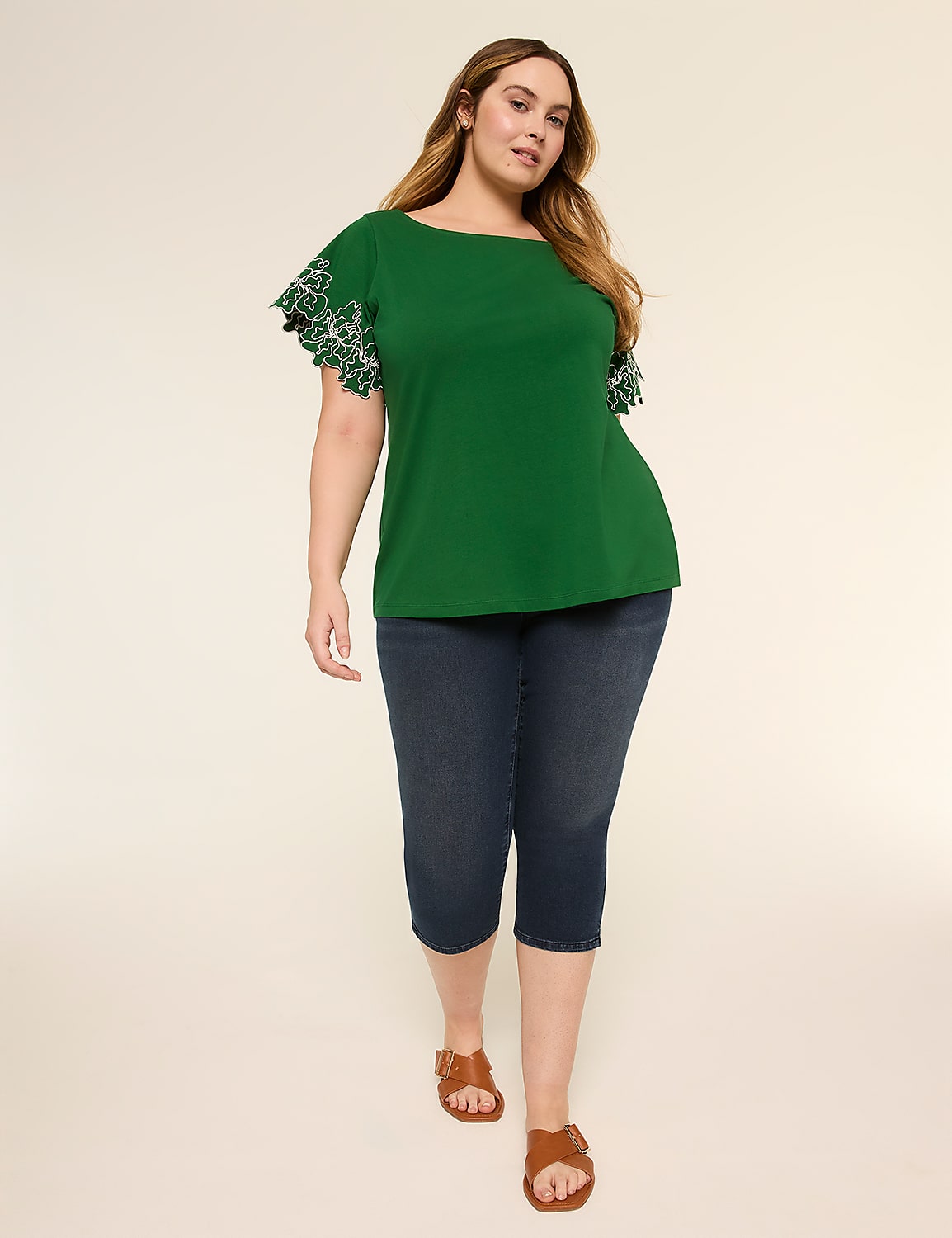 Embroidered Short-Sleeve Boat-Neck Top - thumbnail 3