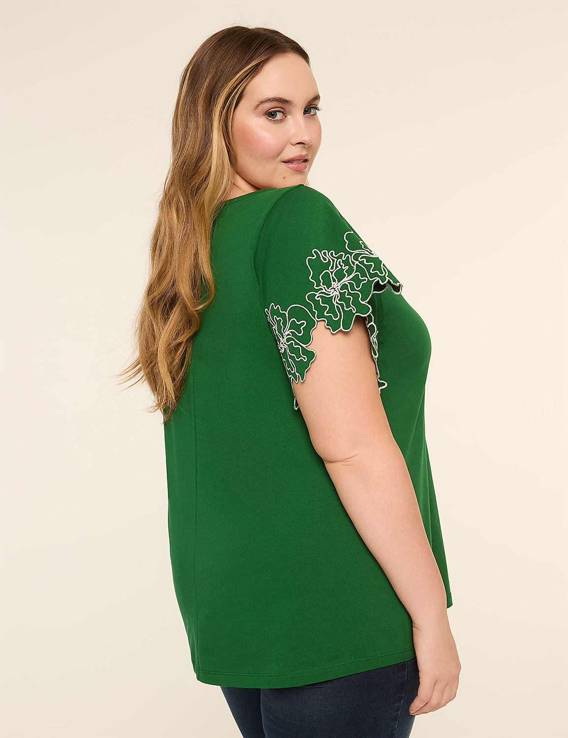 Embroidered Short-Sleeve Boat-Neck Top - thumbnail 2