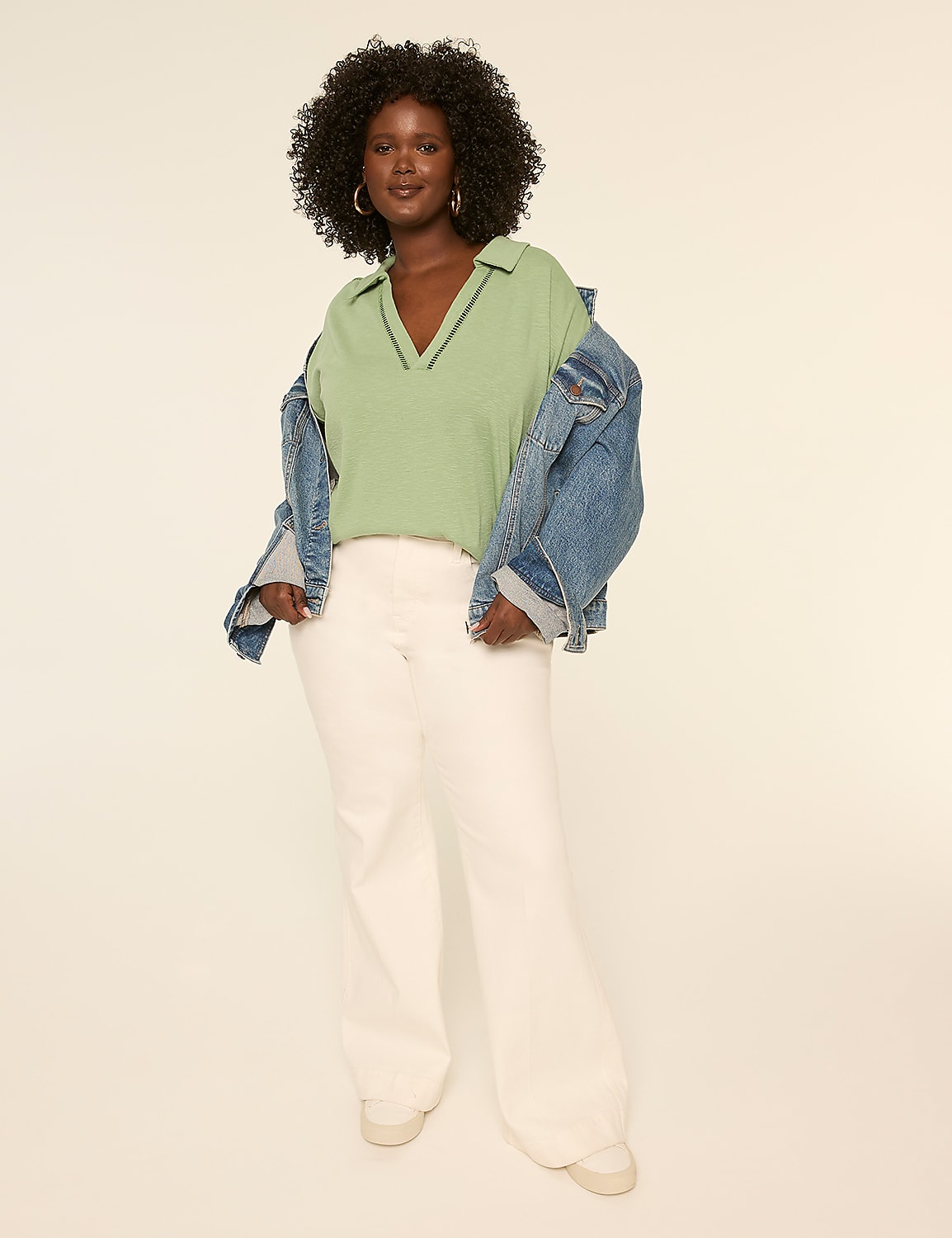 Dolman-Sleeve Collared V-Neck Top Product Image 3