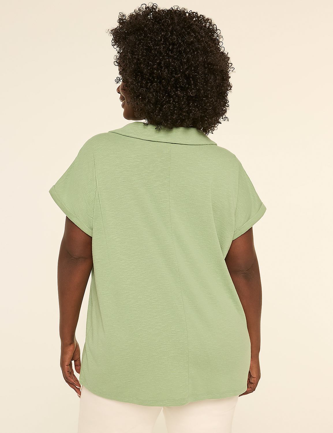 Dolman-Sleeve Collared V-Neck Top Product Image 2