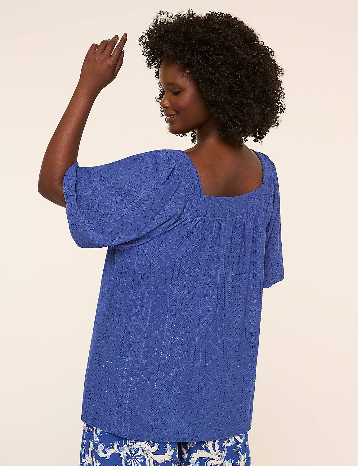 Knit Eyelet Bubble-Sleeve Top - thumbnail 2