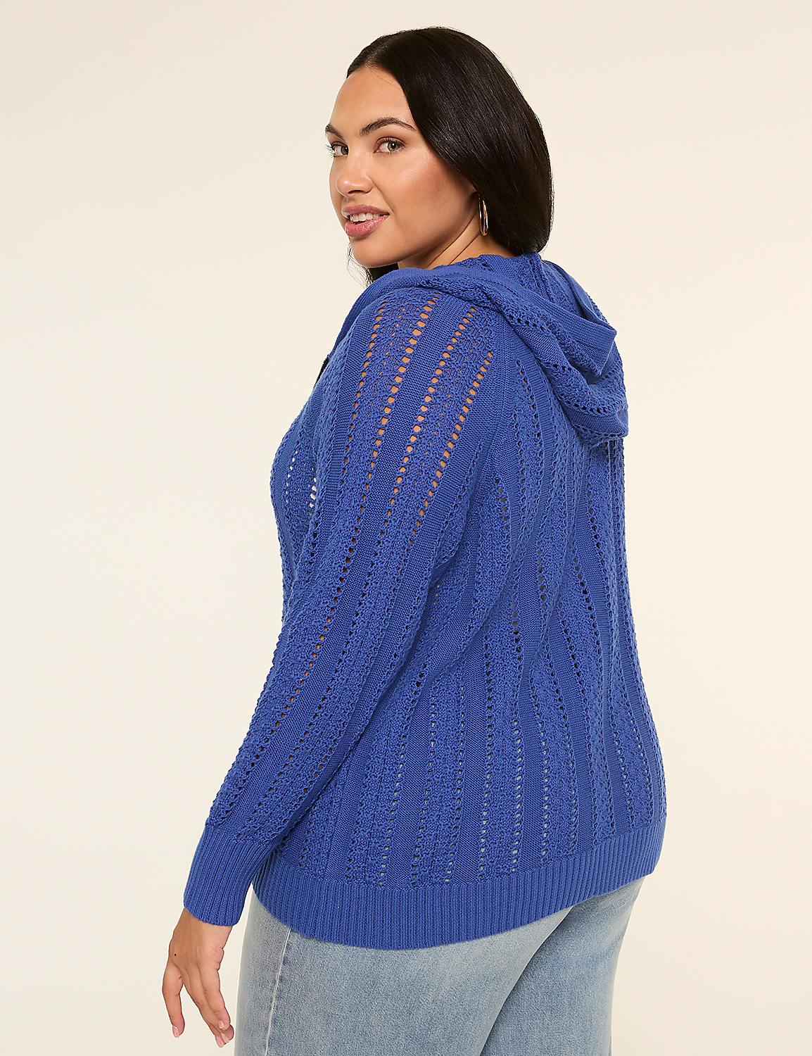 Zip-Front Pointelle-Stitch Sweater | LaneBryant