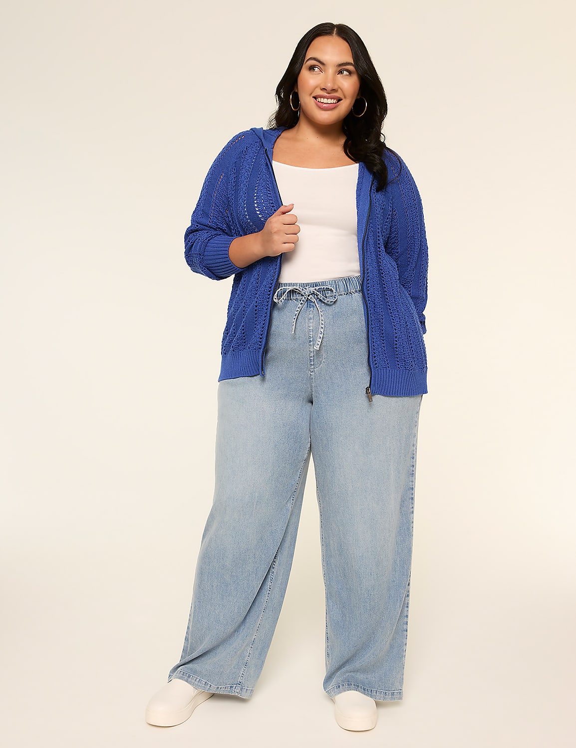 Zip-Front Pointelle-Stitch Sweater Product Image 3
