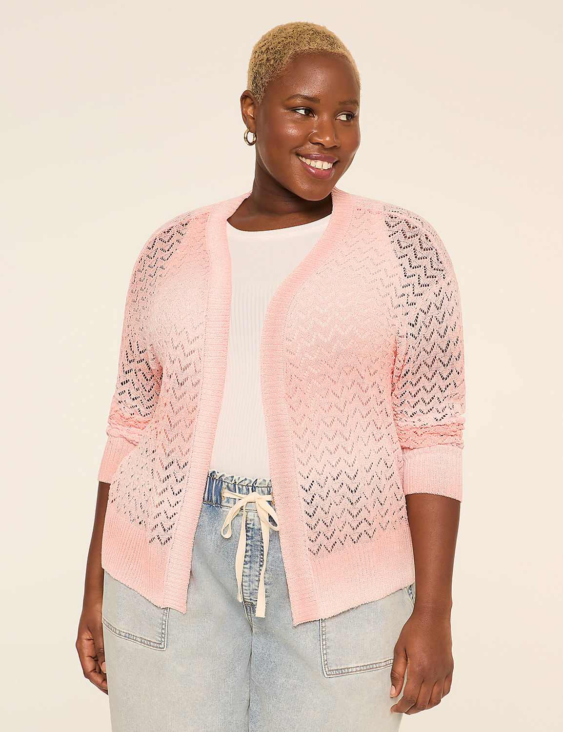 Pointelle-Stitched Open-Front Cardigan Product Image 1