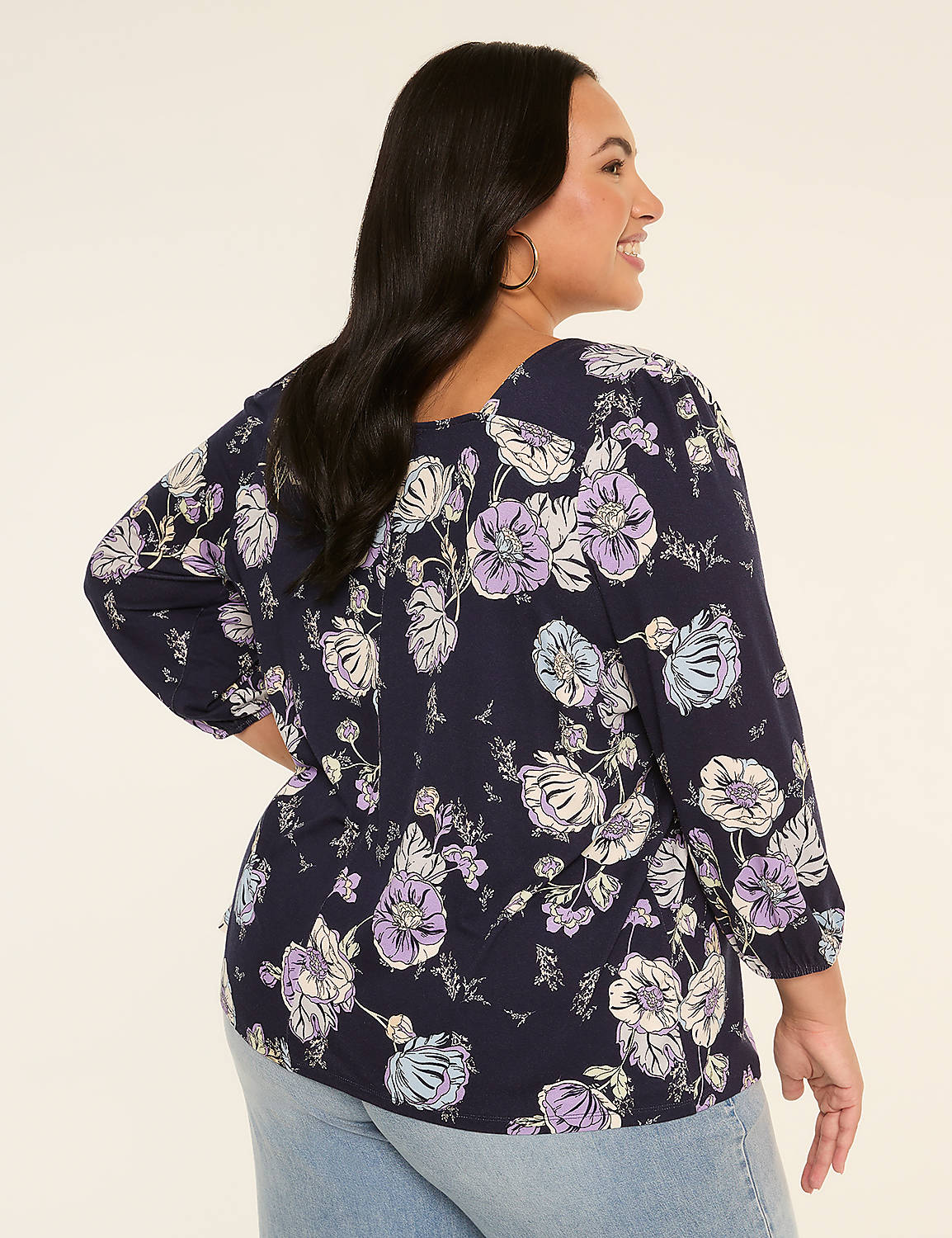 3/4 Blouson-Sleeve Smocked Square-Neck Blouse Product Image 2