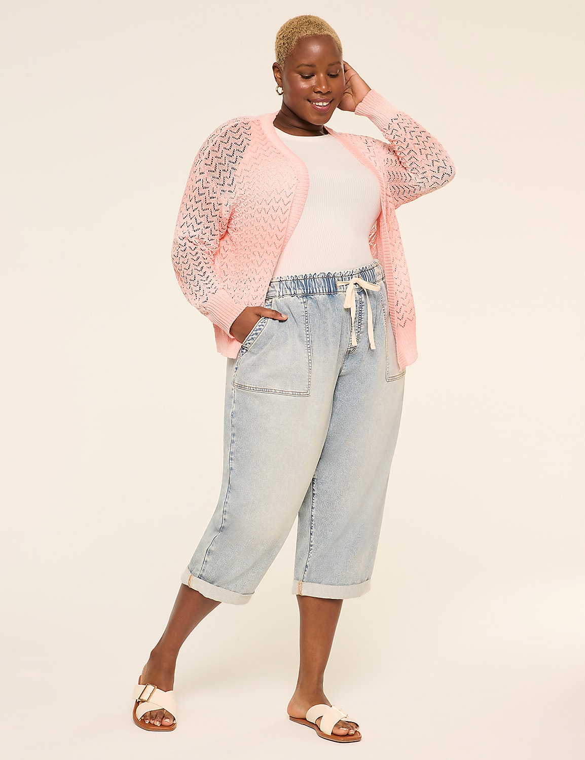 Pointelle-Stitched Open-Front Cardigan Product Image 3
