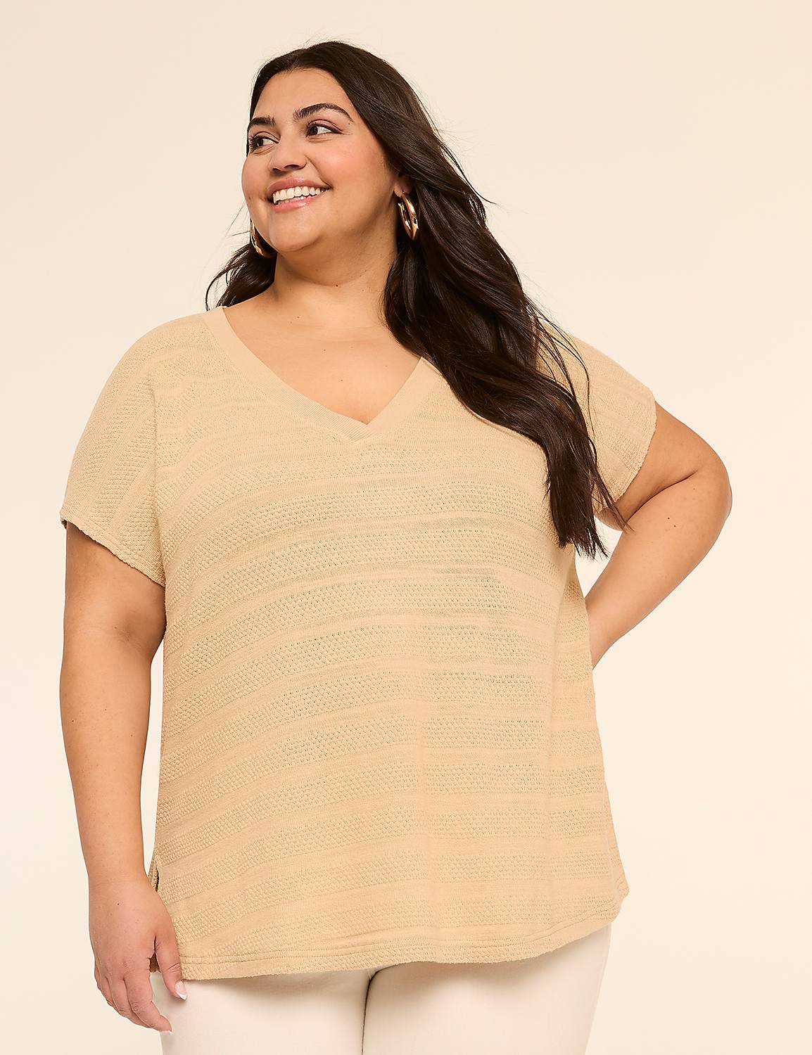 Dolman Cap-Sleeve V-Neck Top Product Image 1