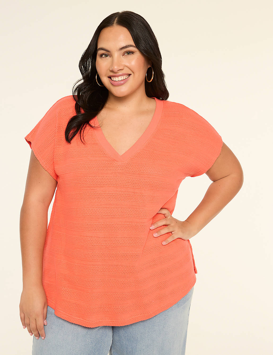 Dolman Cap-Sleeve V-Neck Top Product Image 1