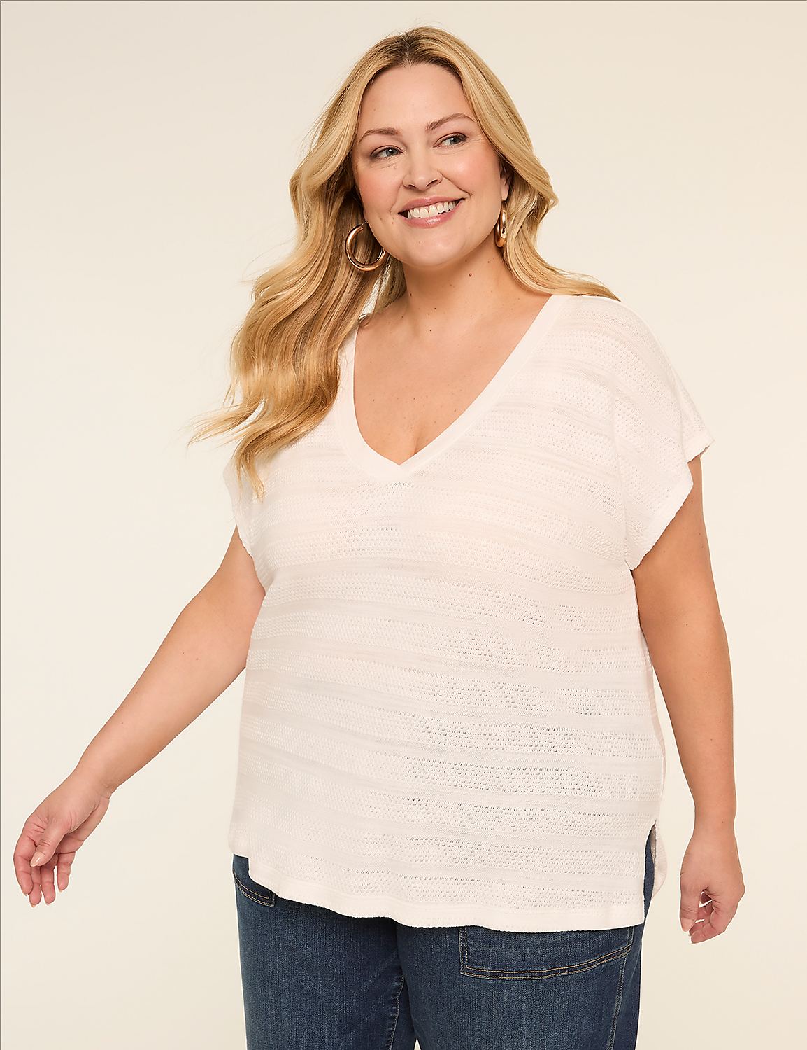 Dolman Cap-Sleeve V-Neck Top Product Image 1