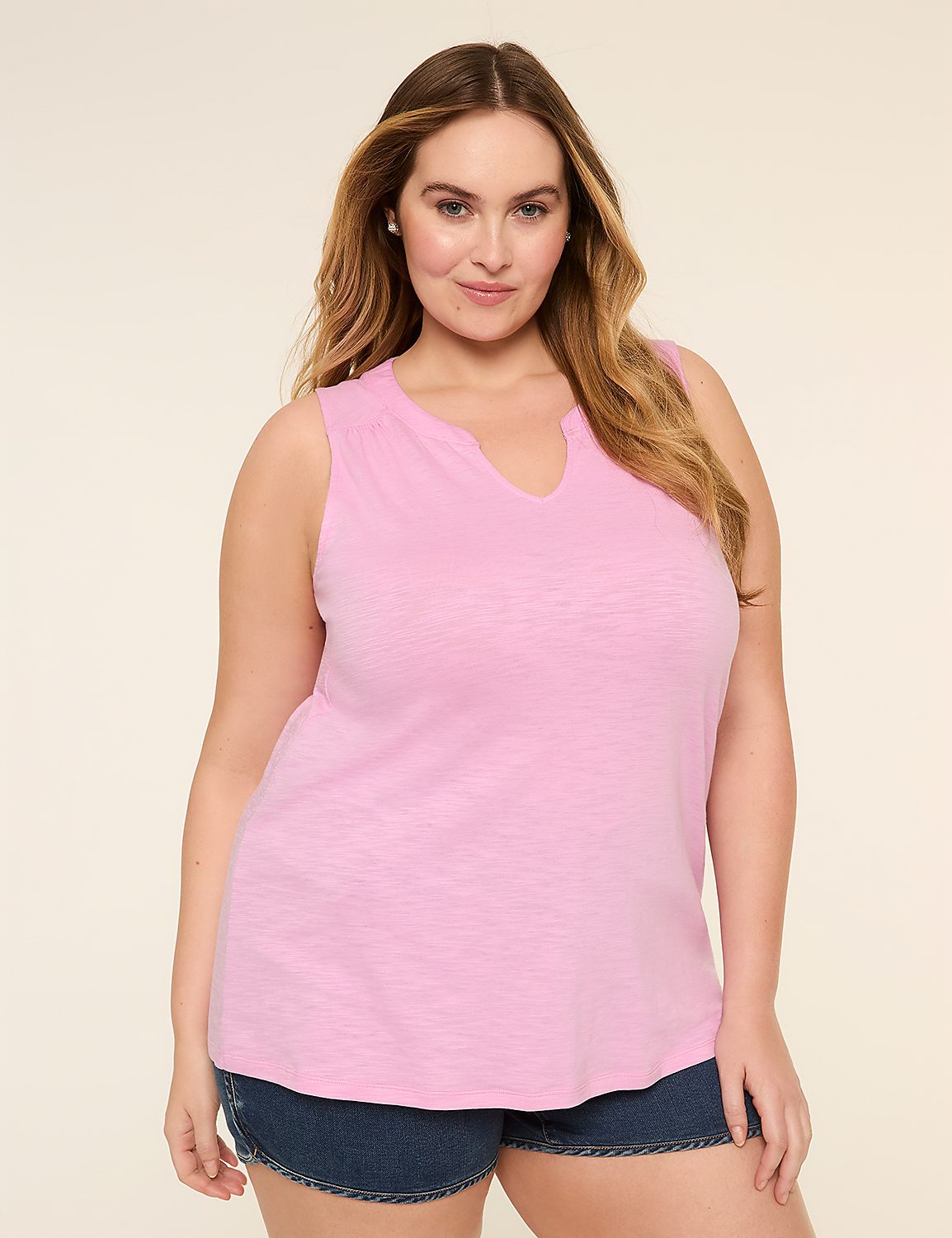 Shirred-Shoulder Notch-Neck Tank Product Image 1