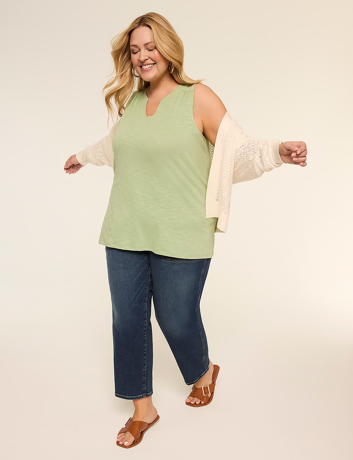 Shirred-Shoulder Notch-Neck Tank Product Image 3