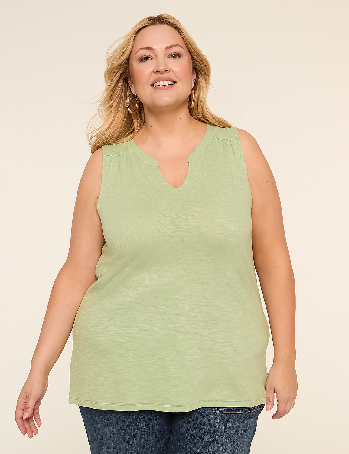 Shirred-Shoulder Notch-Neck Tank Product Image 1