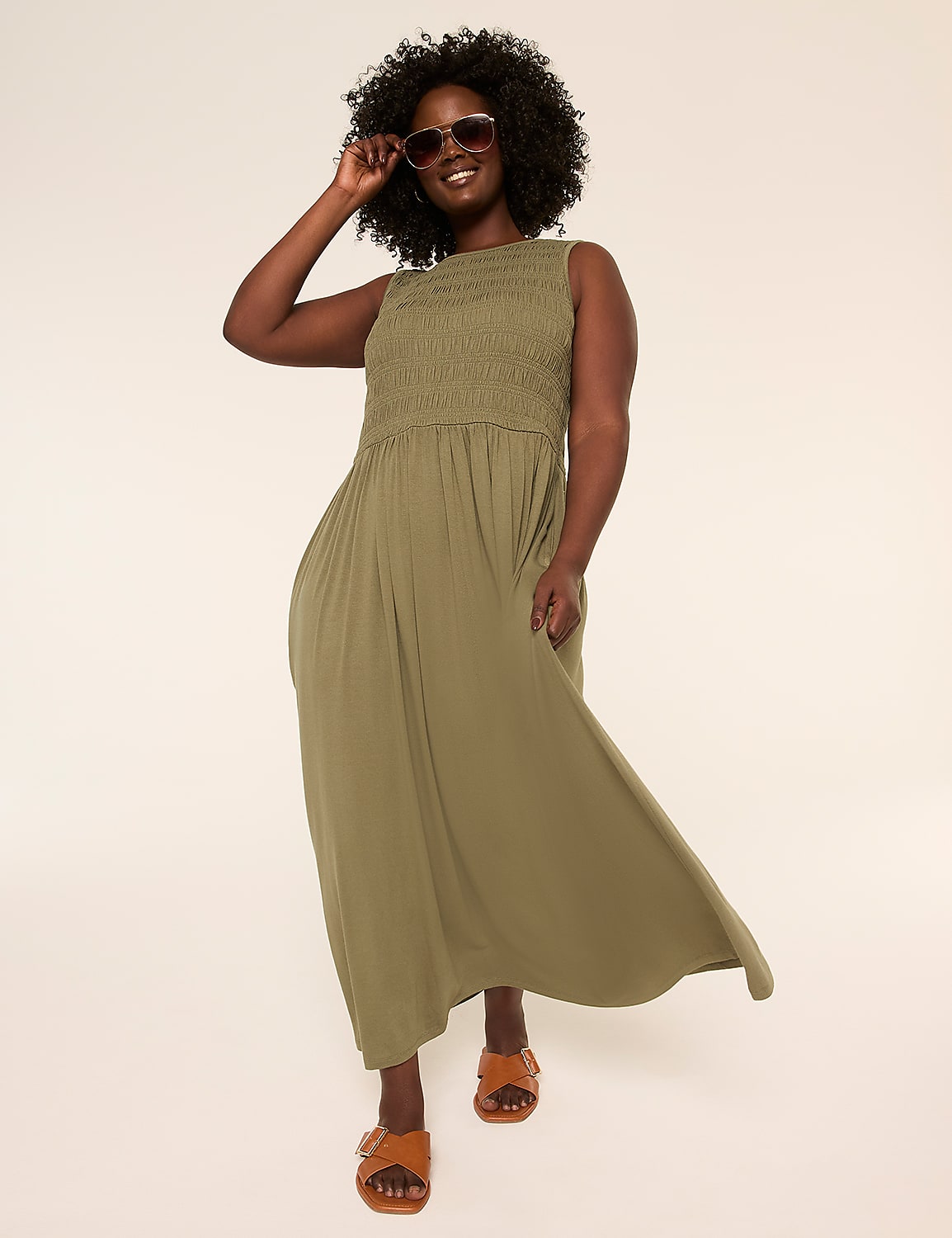 Sleeveless Smocked-Bodice Maxi Dress Product Image 1