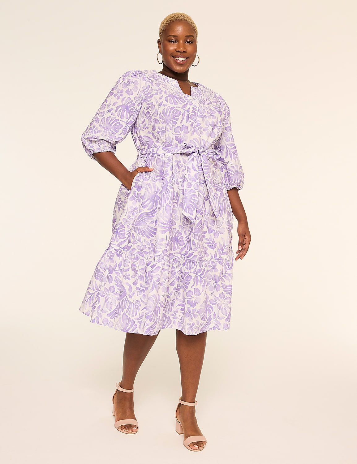 Bracelet-Sleeve Tiered Midi Dress Product Image 1