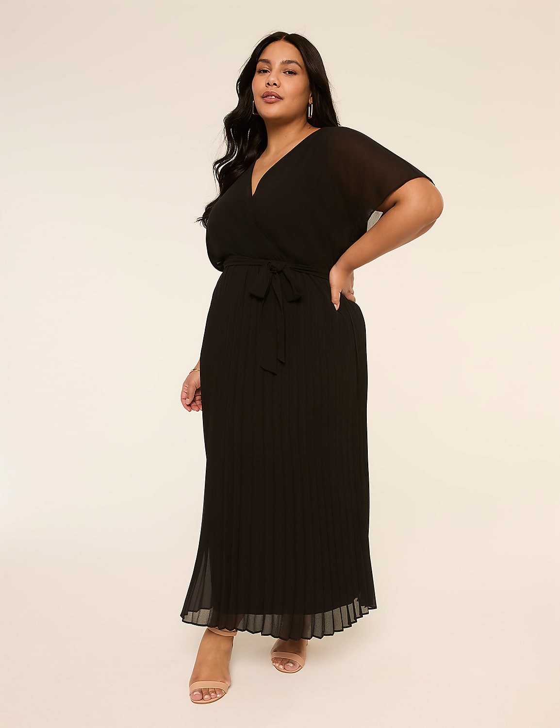 Pleated-Skirt Faux-Wrap Maxi Dress Product Image 1