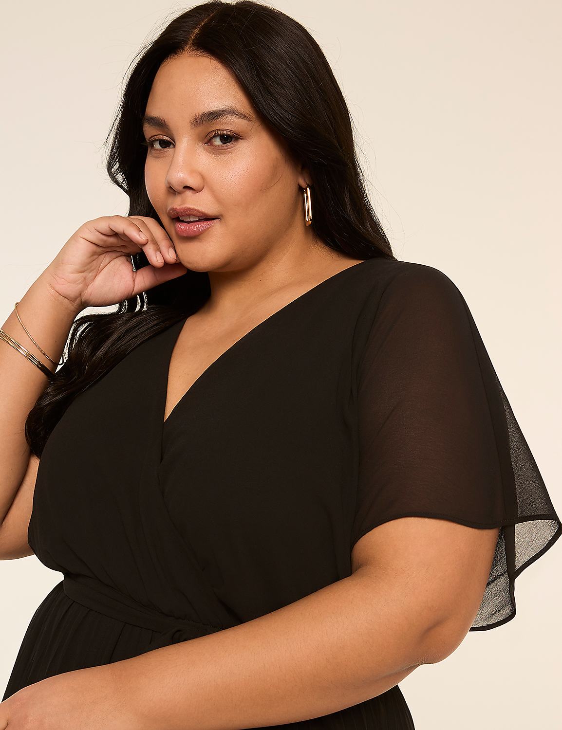 Pleated-Skirt Faux-Wrap Maxi Dress Product Image 3