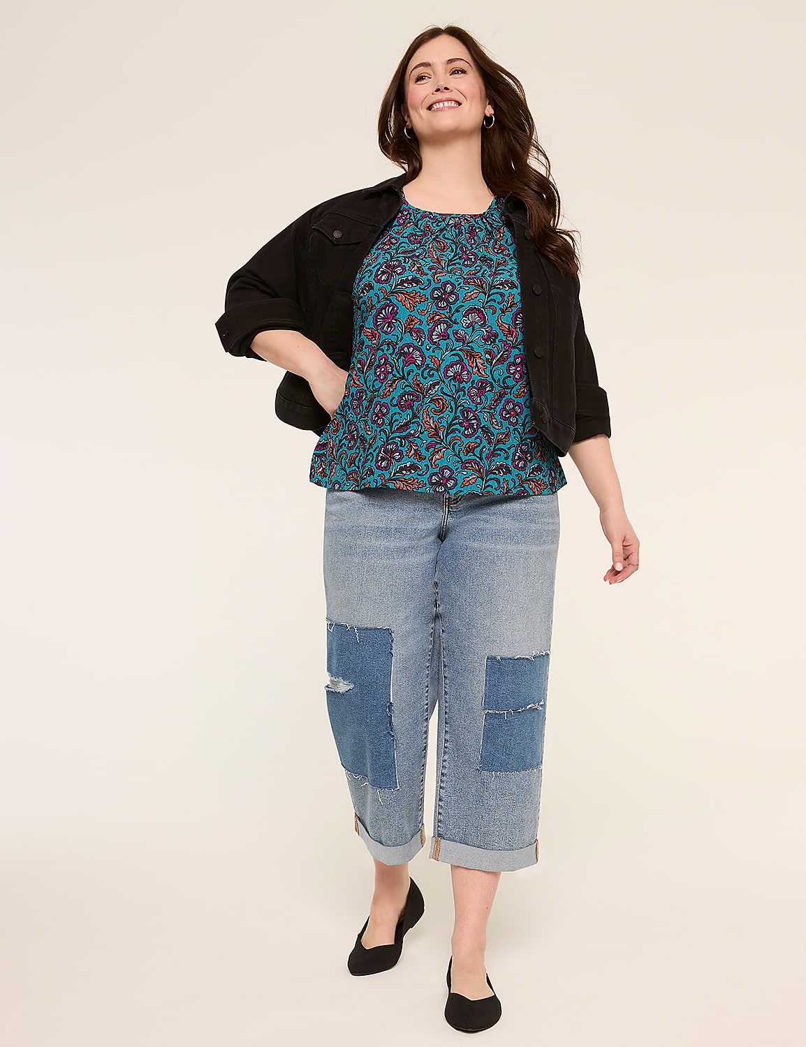 Crew-Neck Puff-Sleeve Crinkle Top Product Image 3