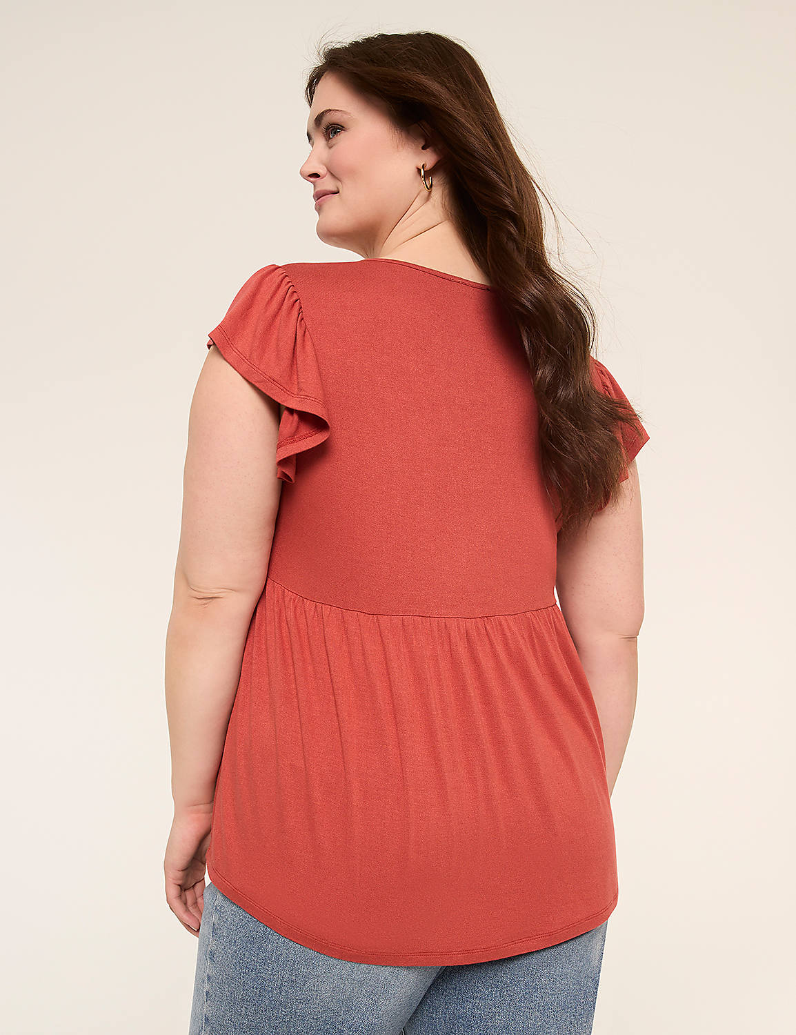 V-Neck Flutter-Sleeve Babydoll Top Product Image 2