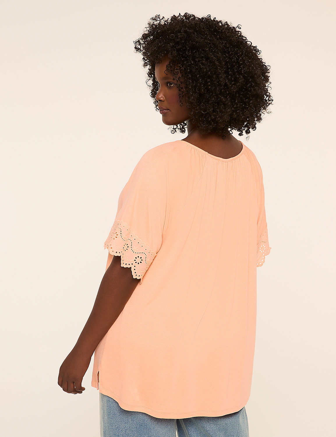Flutter-Sleeve Crochet-Trim Top Product Image 2