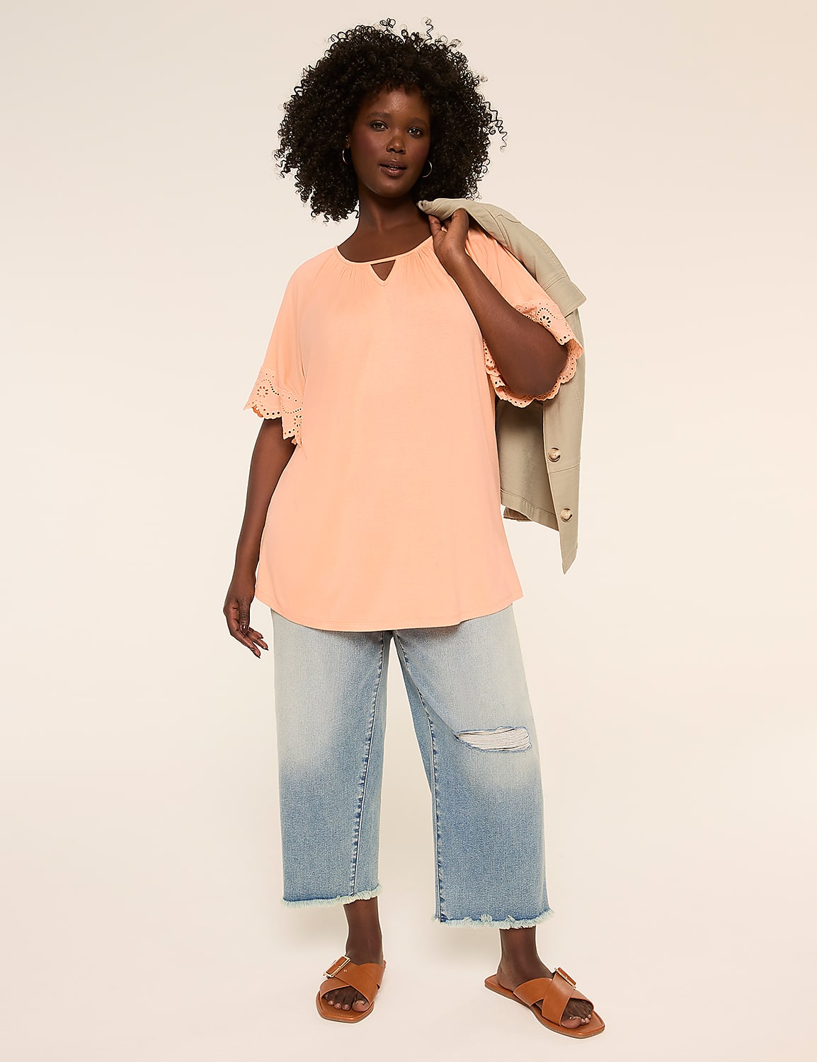 Flutter-Sleeve Crochet-Trim Top Product Image 3