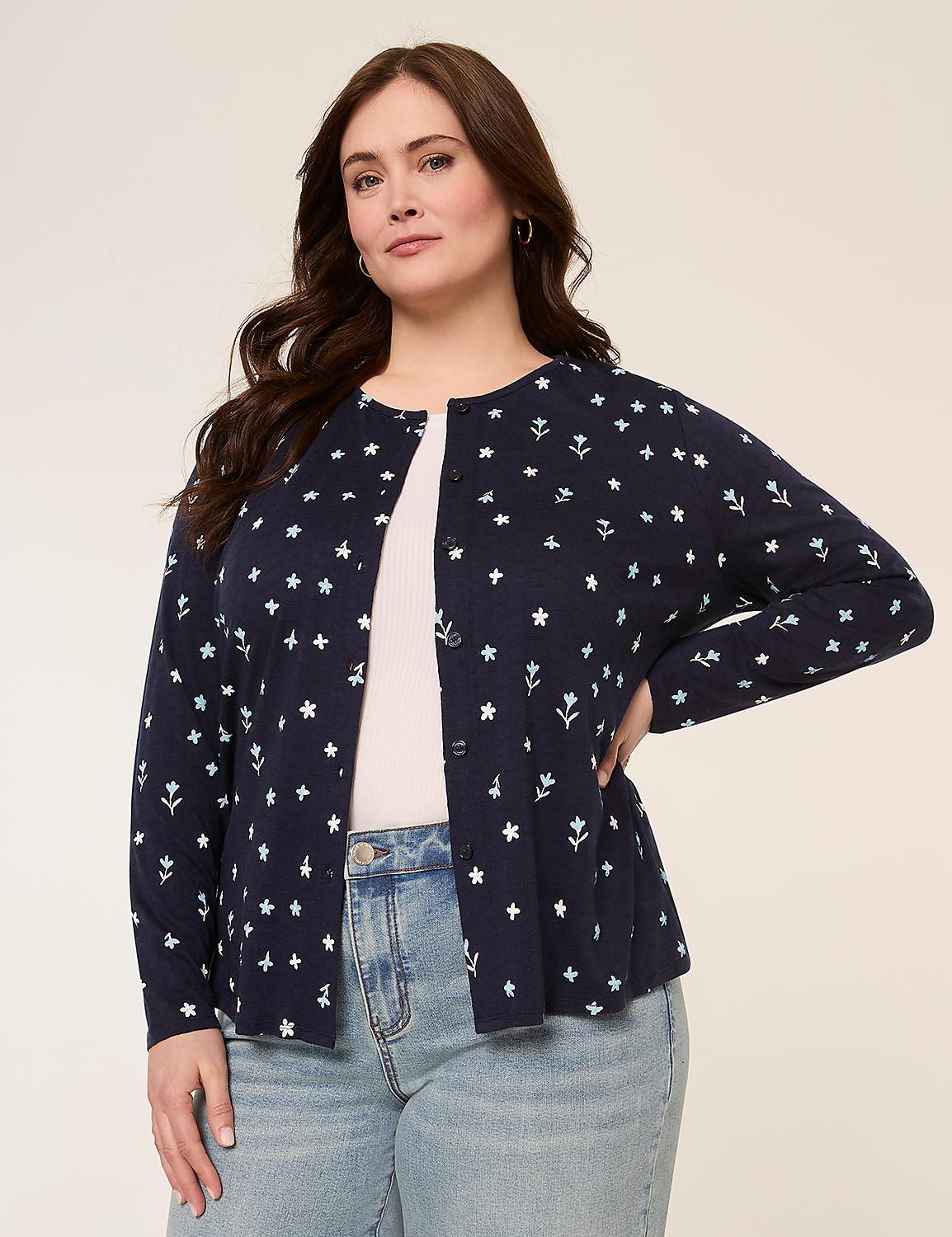 Crew-Neck Button-Front Cardigan Product Image 1