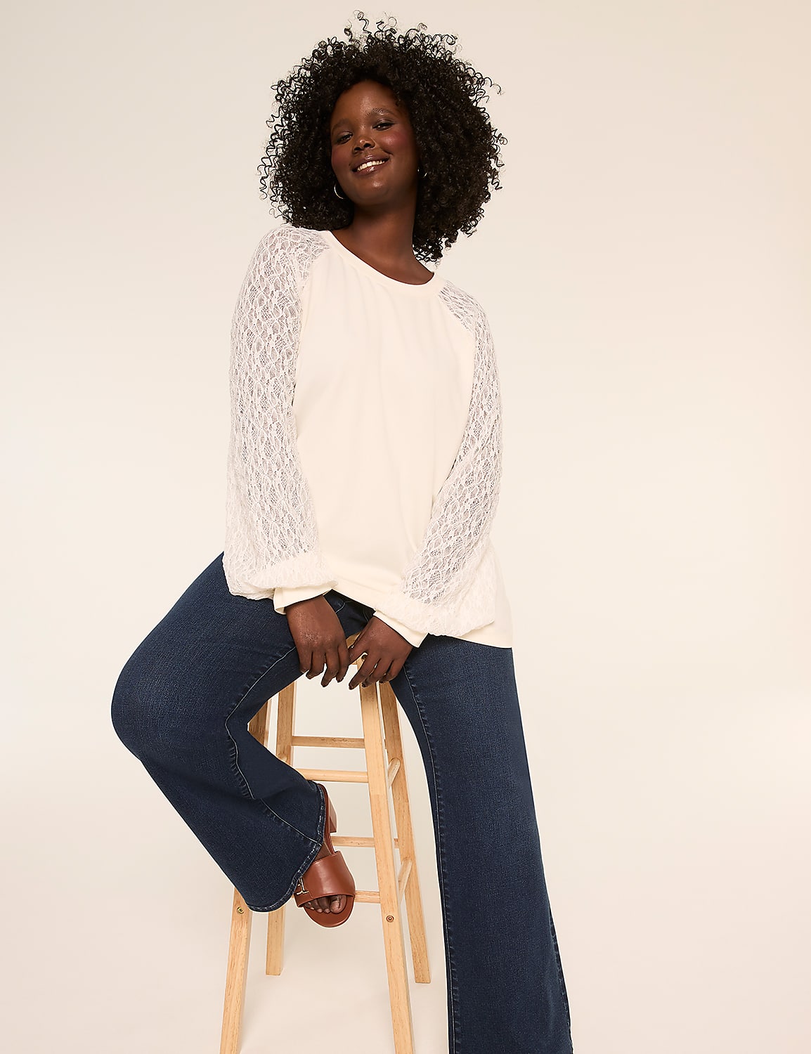 Lace Long-Sleeve Crew-Neck Top Product Image 3
