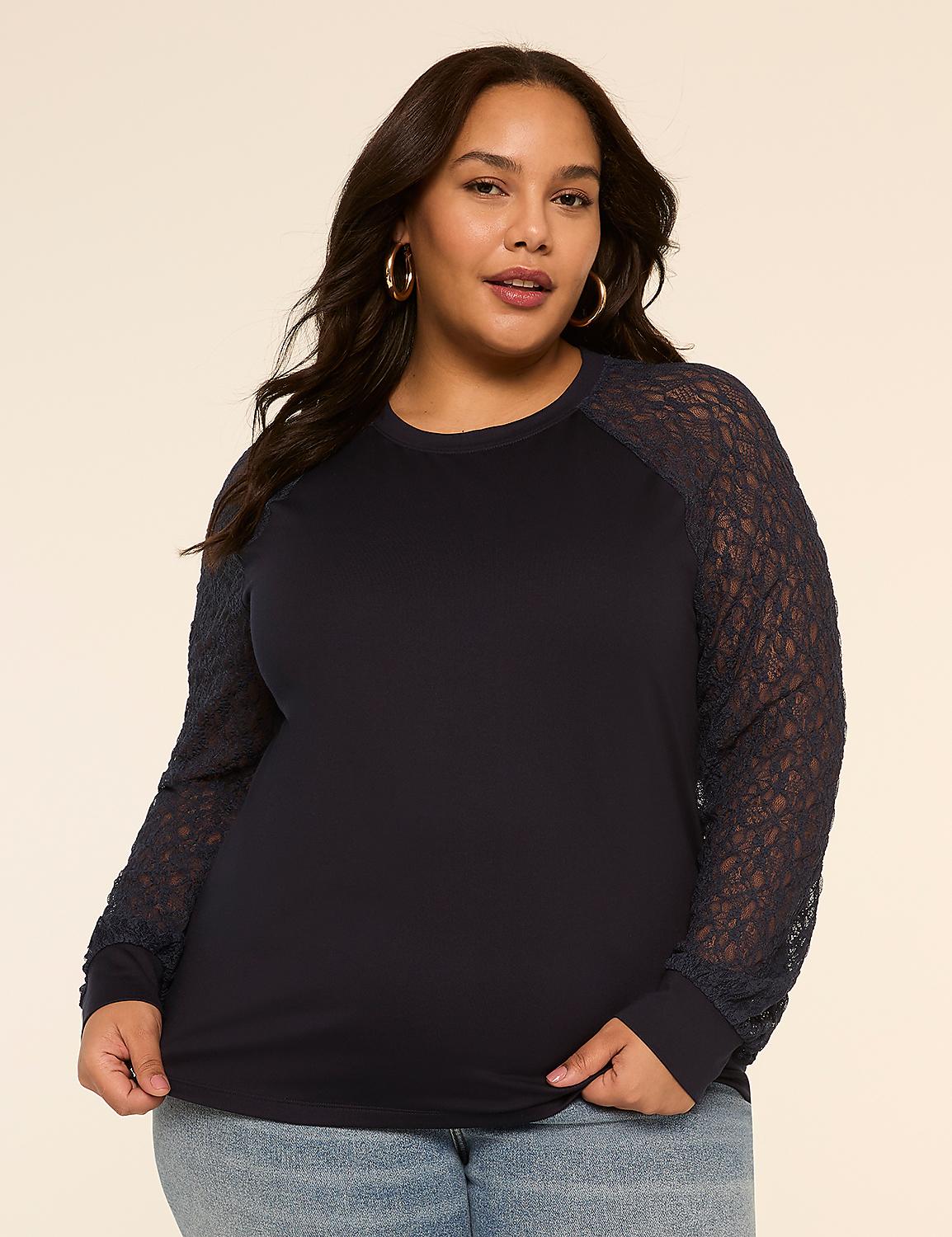 Lace Long-Sleeve Crew-Neck Top Product Image 1