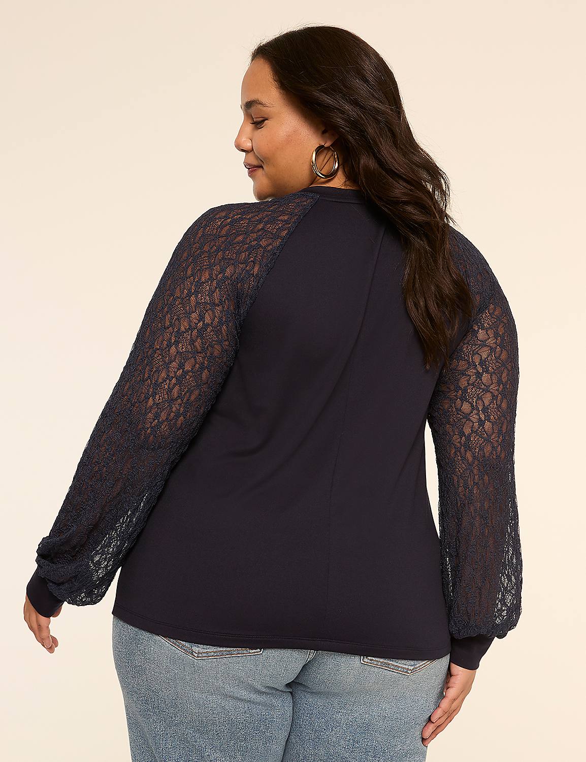 Lace Long-Sleeve Crew-Neck Top Product Image 2