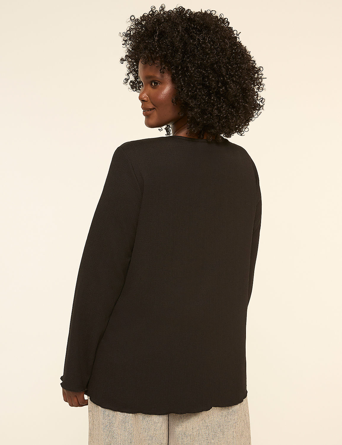 Crinkle Crew-Neck Button-Front Cardigan Product Image 2