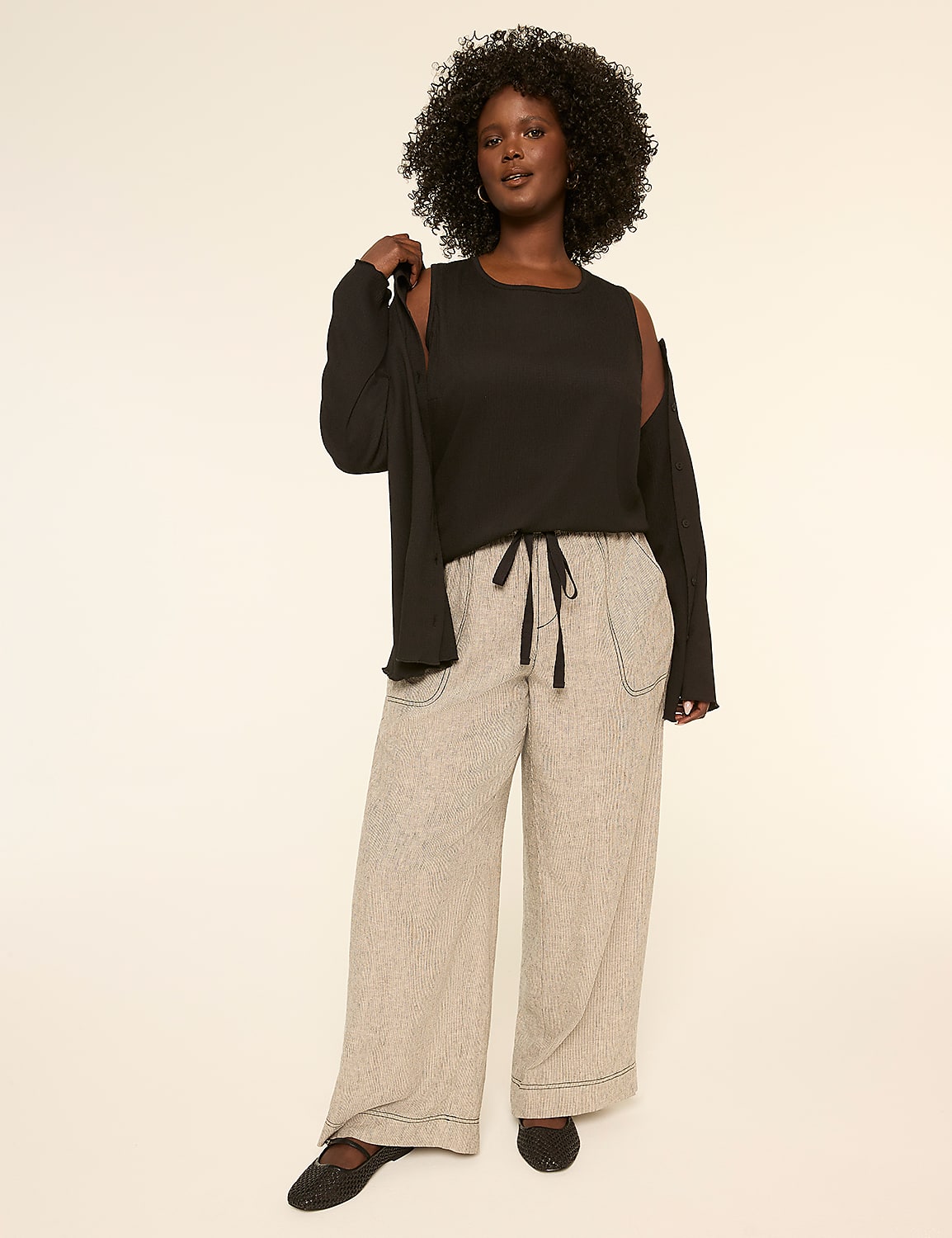 Crinkle Crew-Neck Button-Front Cardigan Product Image 3