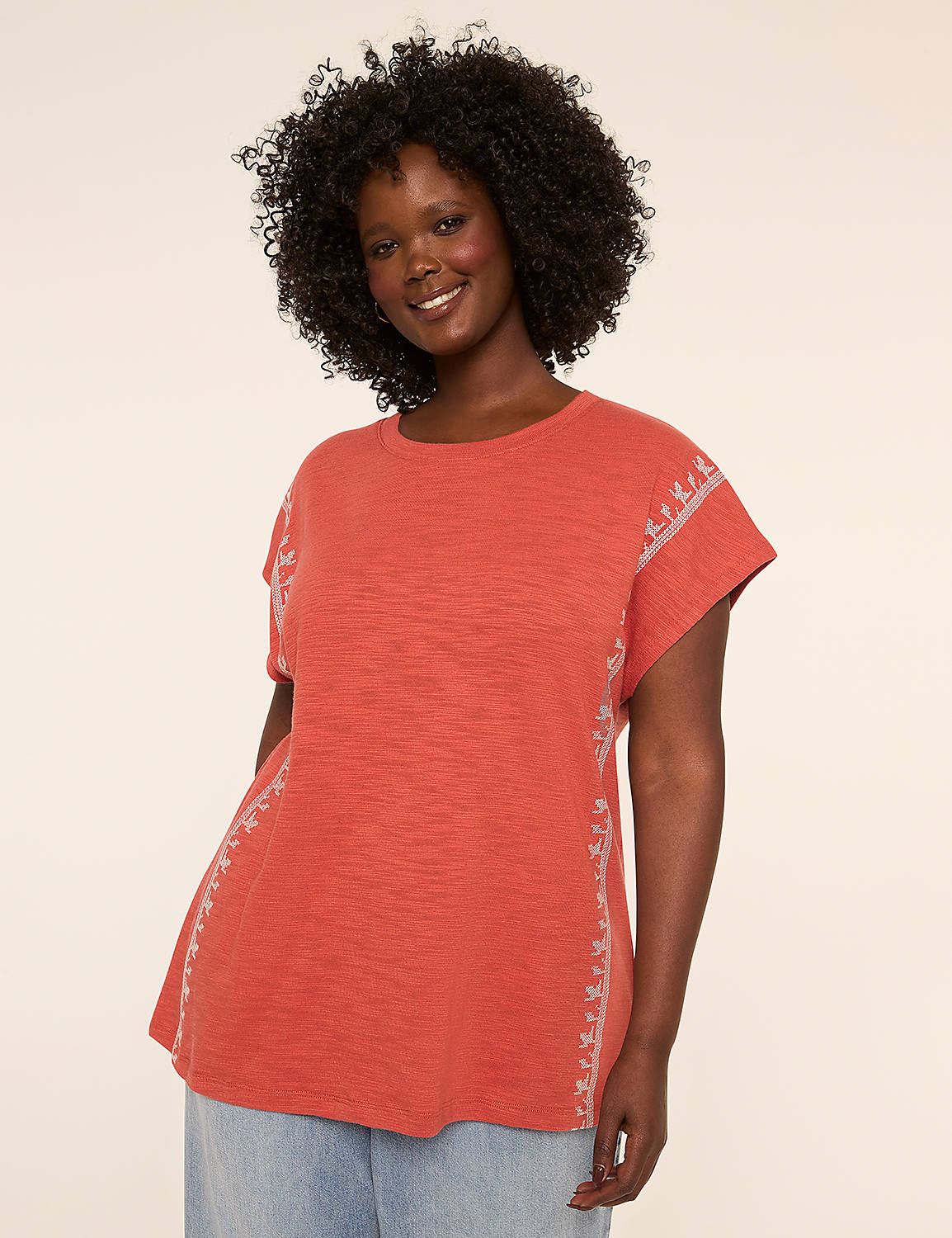 Embroidered Dolman-Sleeve Crew-Neck Top Product Image 1