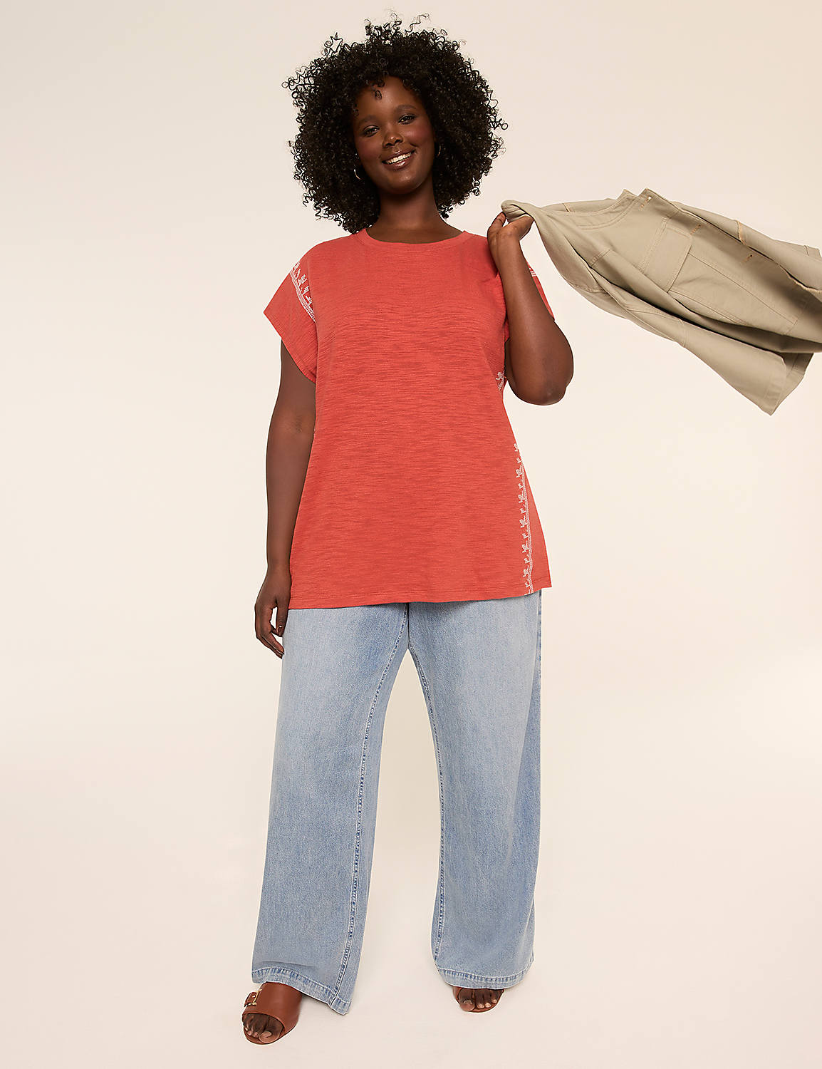Embroidered Dolman-Sleeve Crew-Neck Top Product Image 3