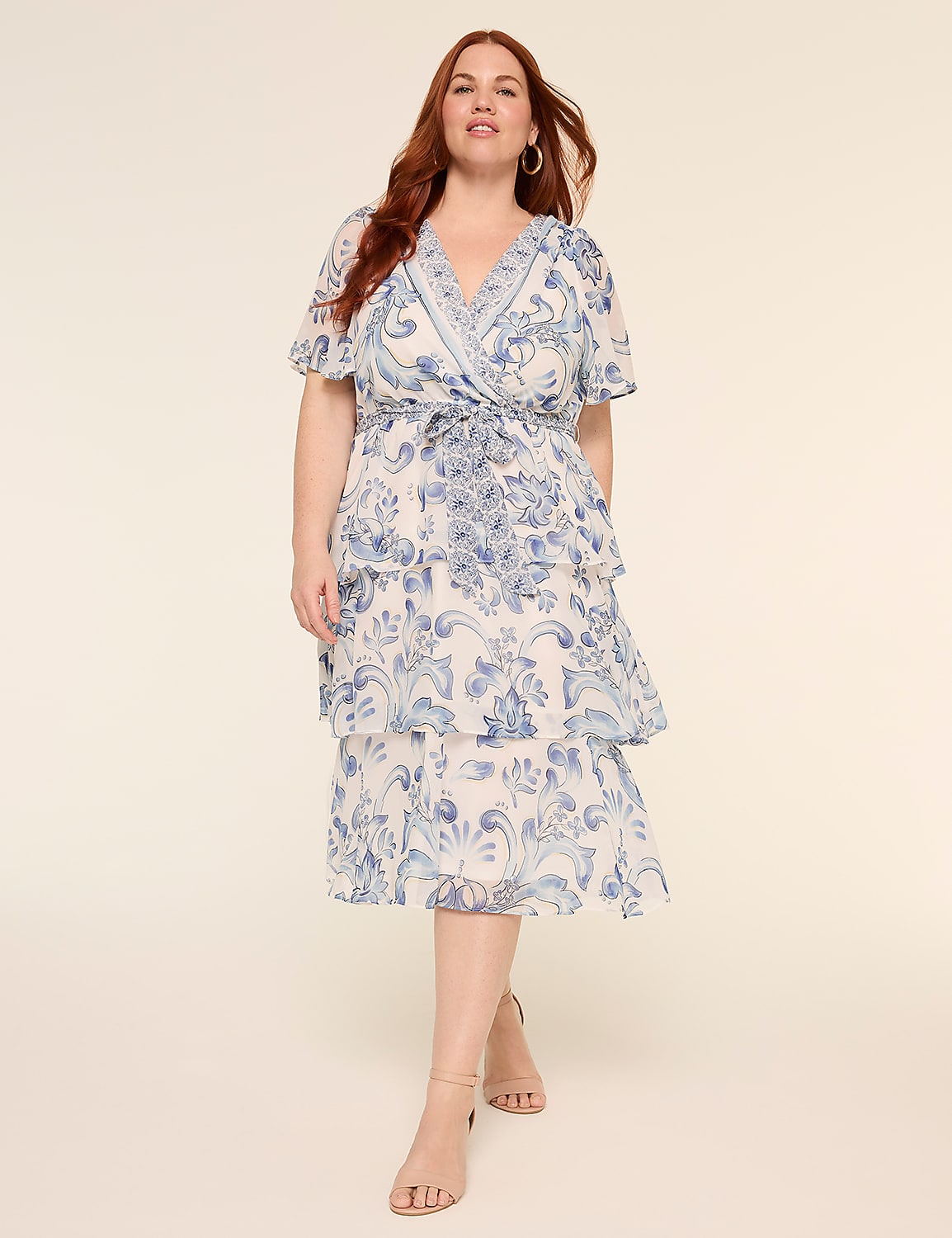 Surplice-Neck Tiered Midi Dress Product Image 1