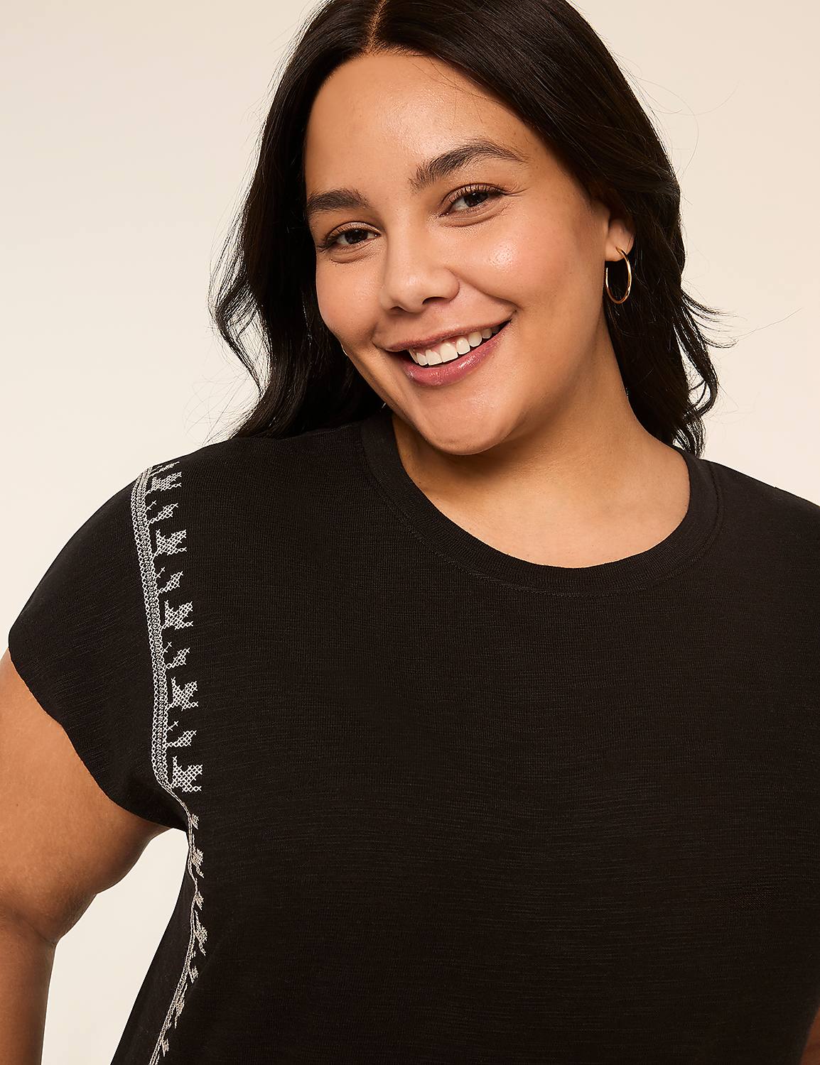 Embroidered Dolman-Sleeve Crew-Neck Top Product Image 1