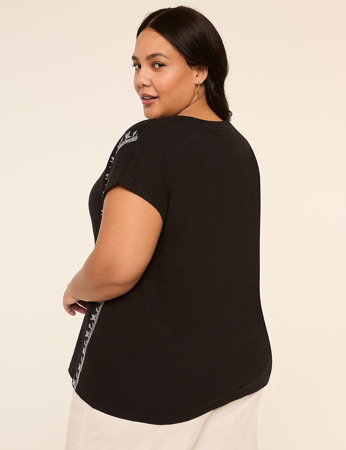 Embroidered Dolman-Sleeve Crew-Neck Top Product Image 2