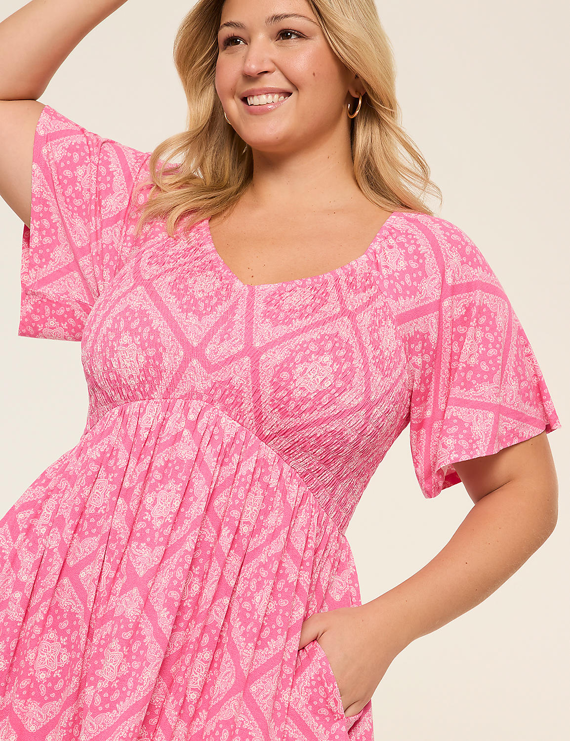 Smocked-Bodice Flutter-Sleeve Short Dress Product Image 3
