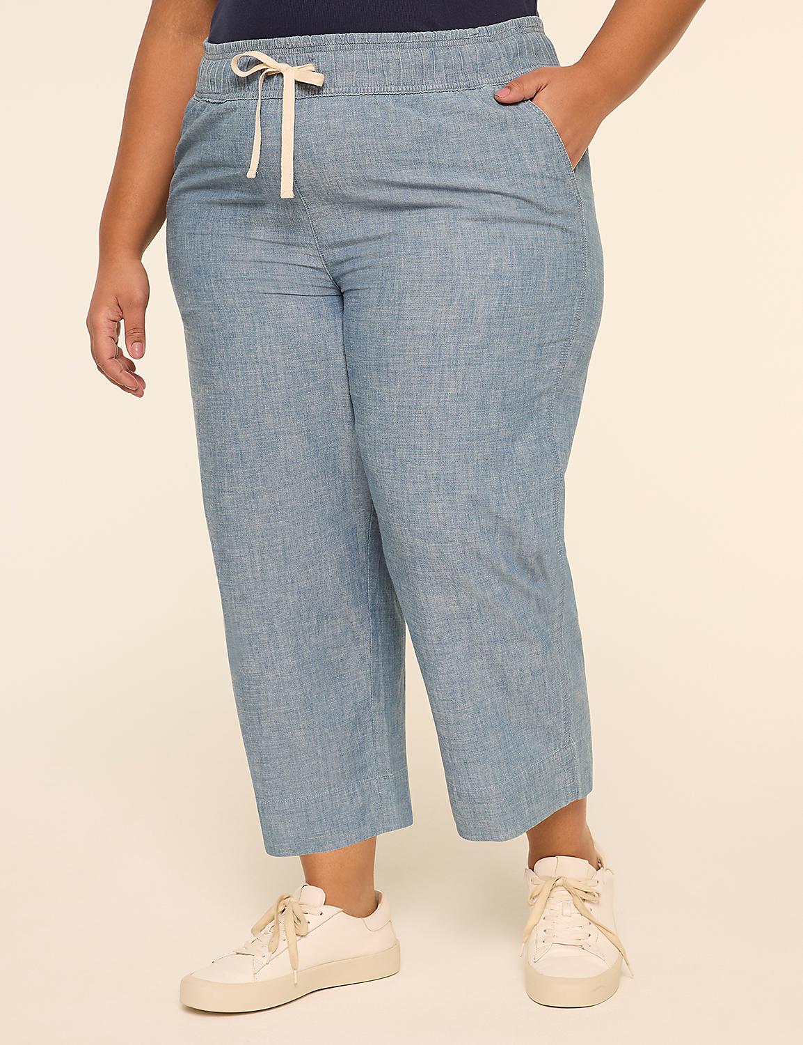 Chambray Pull-On Straight Leg Capri Pant Product Image 1