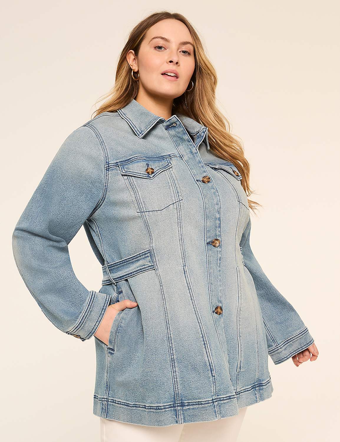 Long Denim Trucker Jacket Product Image 1