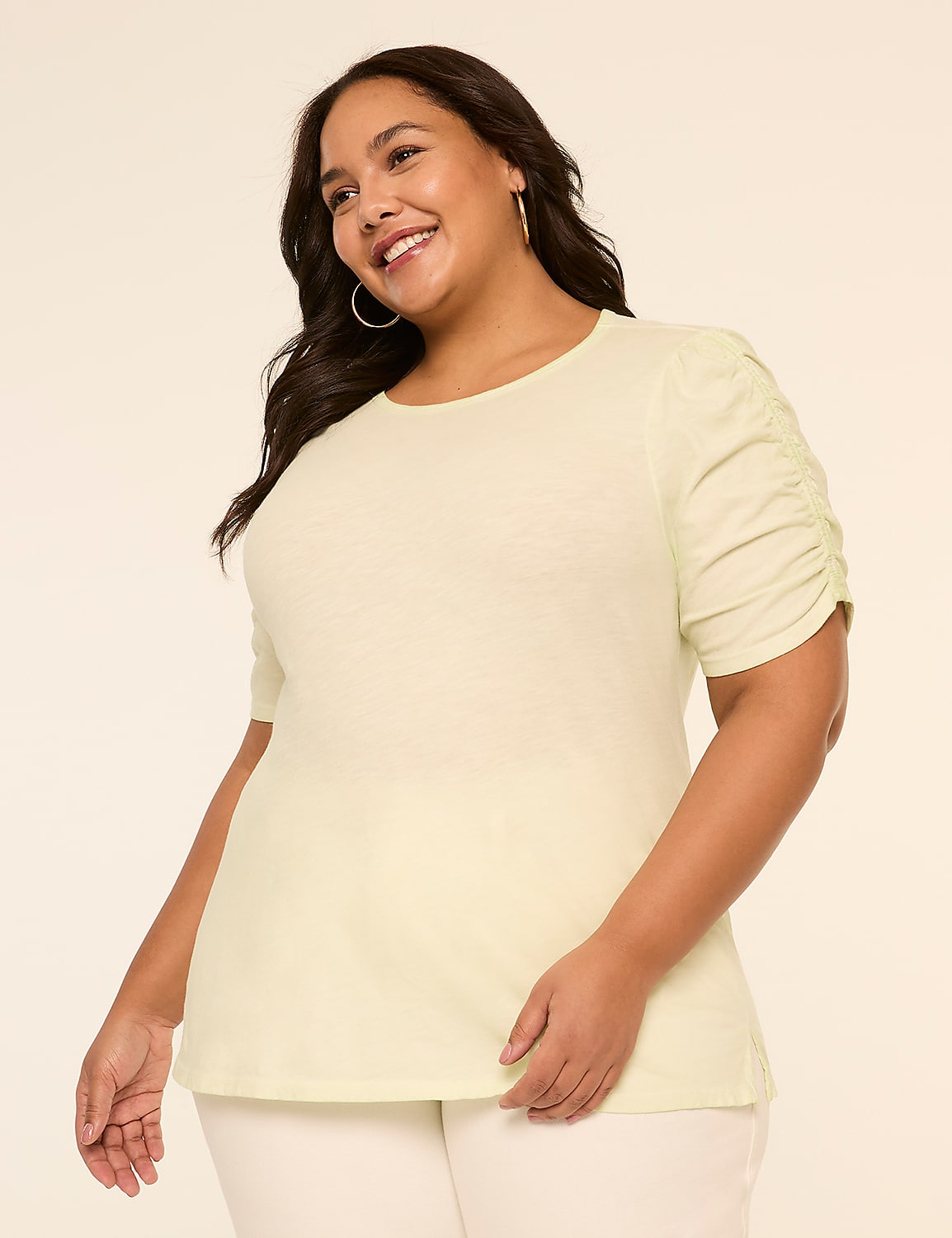 Ruched-Sleeve Crew-Neck Top Product Image 1