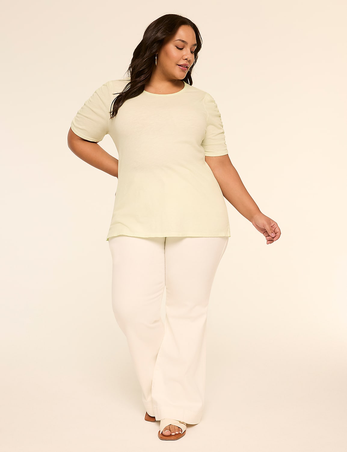 Ruched-Sleeve Crew-Neck Top Product Image 3
