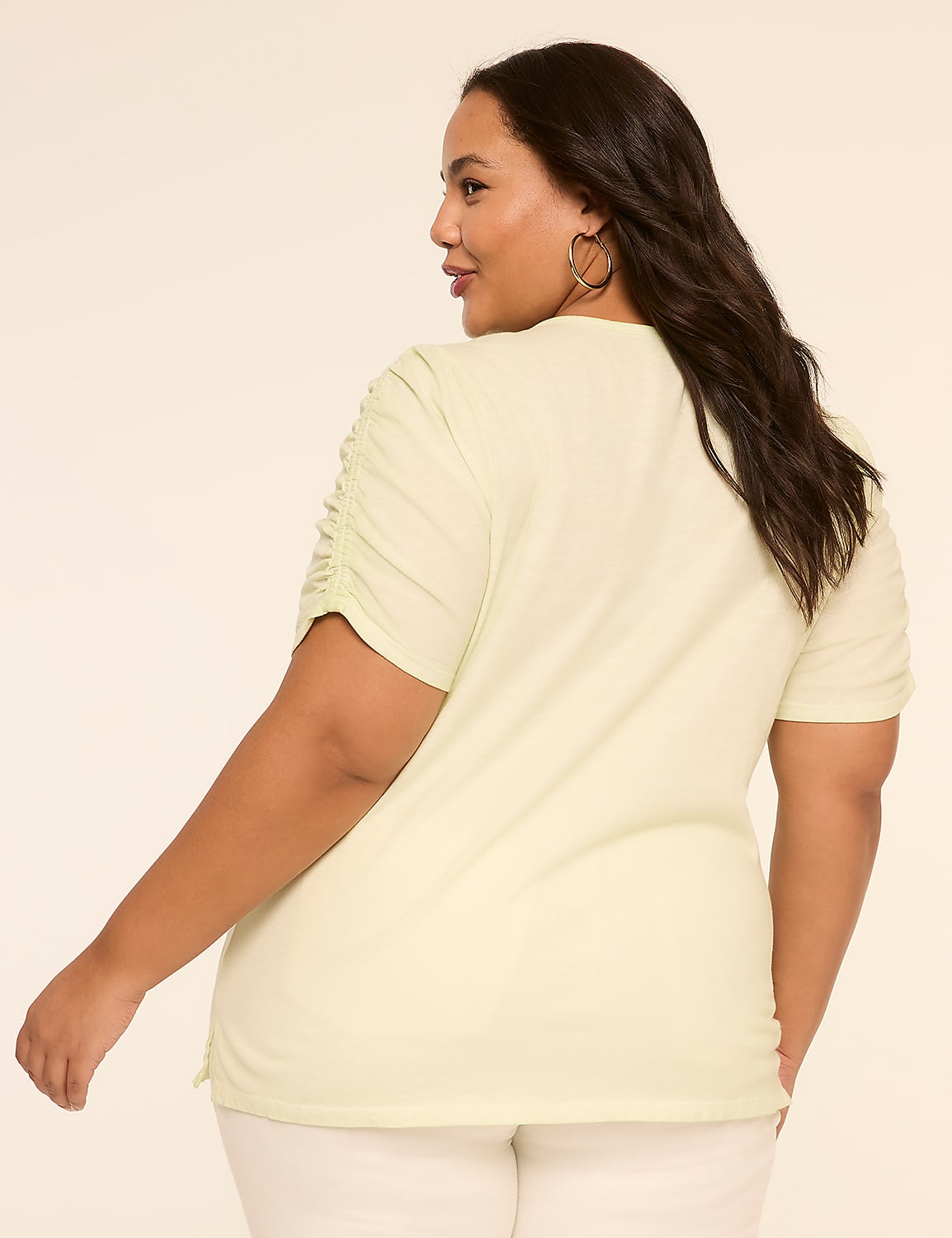 Ruched-Sleeve Crew-Neck Top Product Image 2